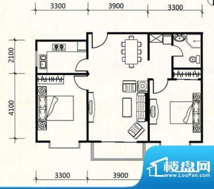 三联北尚户型C2 2室面积:89.53m平米
