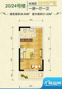 金江金外滩二期20/2面积:38.90平米