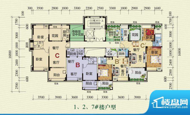 珠江花园1、2、7#楼面积:53.00平米