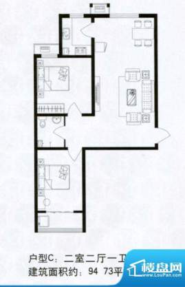 浩达公寓高层C户型 面积:94.73m平米