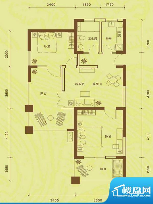 博鳌湾A户型 2室2厅面积:85.00平米