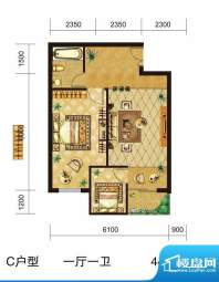 鸿盛凯旋门C户型 1室面积:44.69m平米