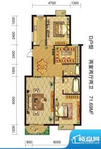 鸿盛凯旋门D户型 2室面积:71.69m平米