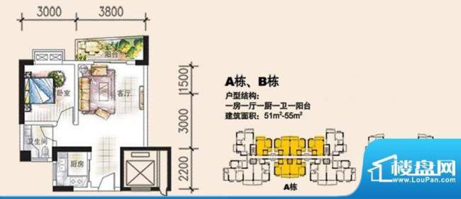 吉蔚苑A栋、B栋户型面积:55.00平米