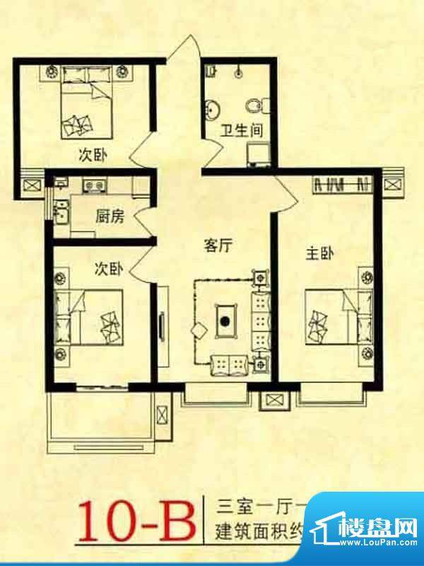 锦绣花园10-B户型 3面积:104.00m平米