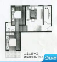 晨巍金地高层户型 2面积:91.17m平米