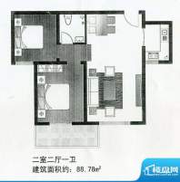 晨巍金地高层户型 2面积:88.78m平米