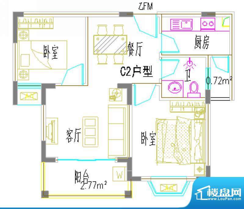 黑石九英里5#楼C2 2面积:53.54平米