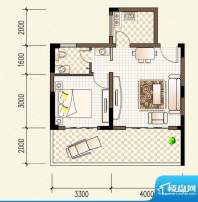 陆邦荣华园B2-02户型面积:56.77平米