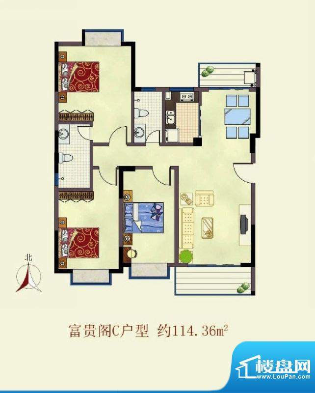 陆邦荣华园富贵阁C户面积:114.36平米