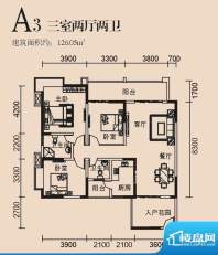 高诚尚峰A3户型 3室面积:126.05平米