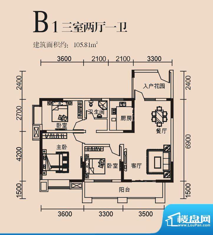 高诚尚峰B1户型 3室面积:105.81平米