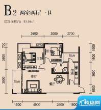 高诚尚峰B2户型 2室面积:83.14平米