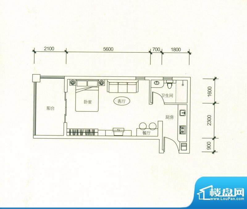 万泉明珠B-4户型 1室面积:50.82平米