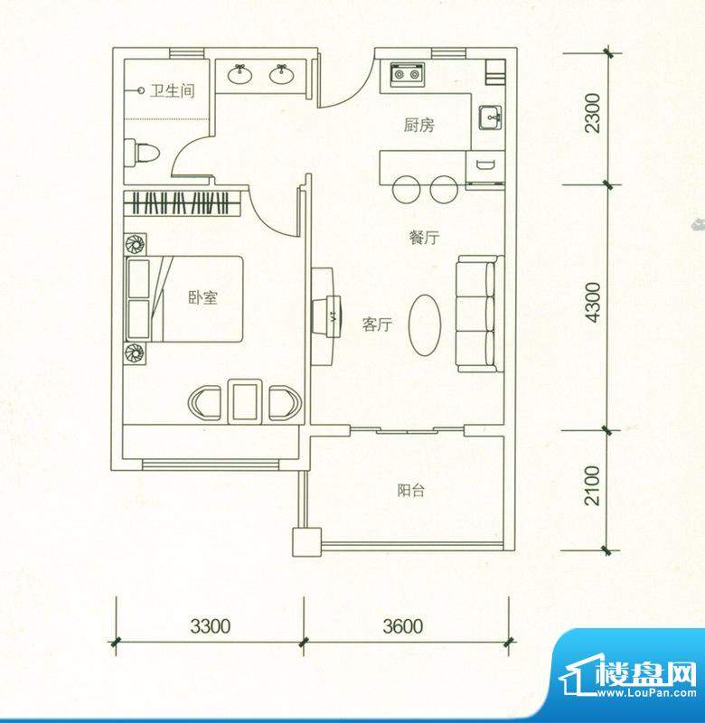 万泉明珠C-2户型 1室面积:67.44平米
