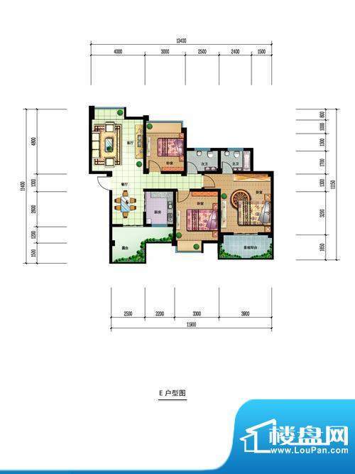 枫璟398A区e户型 3室面积:105.00平米