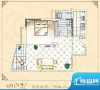 半岛花园09户型 1室面积:66.00平米