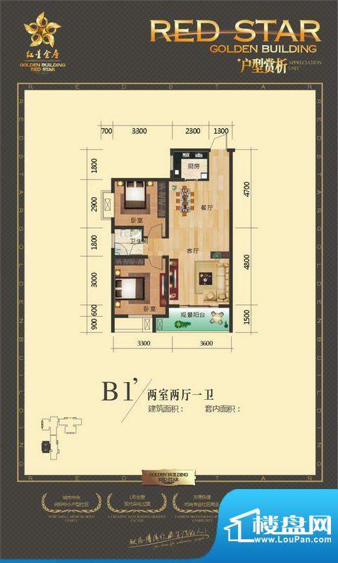 红星金座B1‘ 2室2厅面积:0.00平米