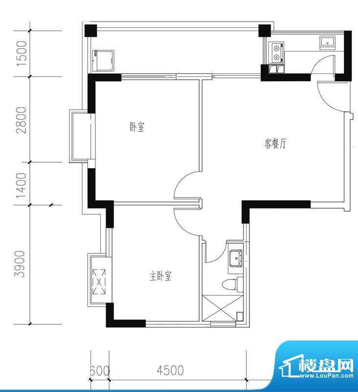 海涛花园A-1户型图 面积:69.78平米