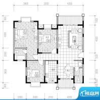 海涛花园H户型图 3室面积:125.56平米