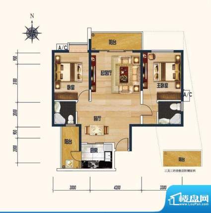 兰亭雅苑C1户型 2室面积:107.02平米