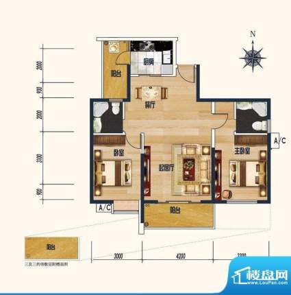 兰亭雅苑D1户型 2室面积:104.99平米