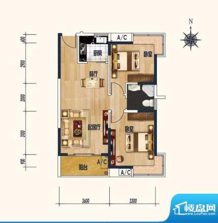 兰亭雅苑E户型 2室2面积:78.68平米