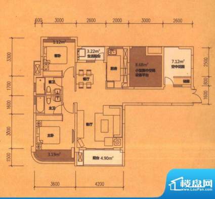 东原长洲C1’ 2室2厅面积:104.17平米
