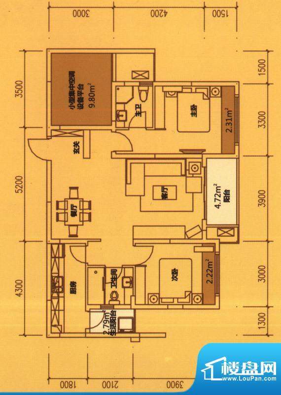 东原长洲B 2室2厅2卫面积:92.91平米