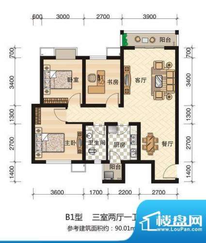 西科苑B1 3室2厅1卫面积:90.01平米