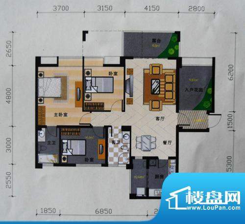 东方华尔街B1-4 2室面积:87.21平米