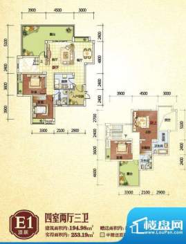 倍特领尚跃层顶跃E1面积:194.98平米