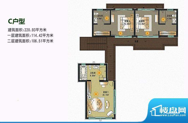 顺泽福湾C户型二层 面积:106.51平米