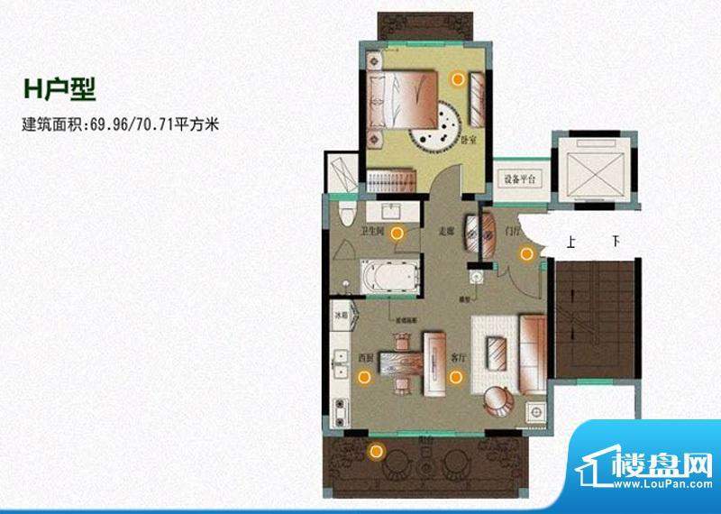 顺泽福湾H户型 1室1面积:70.71平米