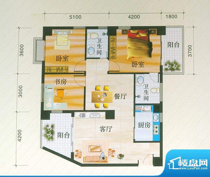 龙腾随园B/C 01户型面积:125.00平米