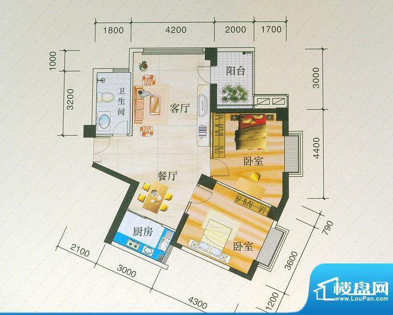 龙腾随园B/C 02户型面积:104.00平米