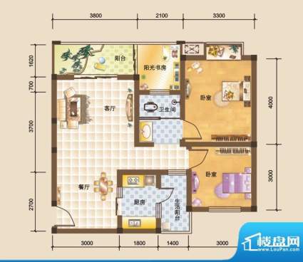 科大美林G户型图 2室面积:75.17平米