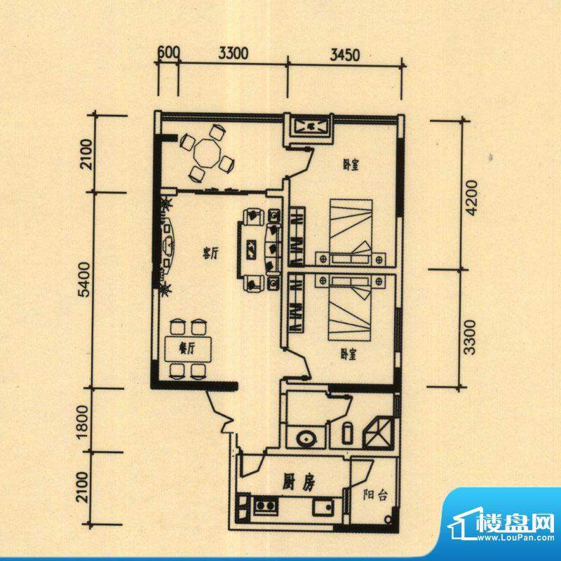 城市公馆B户型面积:98.50平米