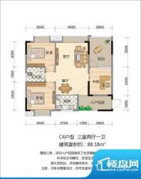竹凌星晨C4户型 3室面积:88.18平米