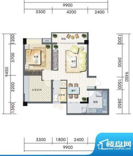 聚鑫公寓H 2室2厅1卫面积:74.00平米