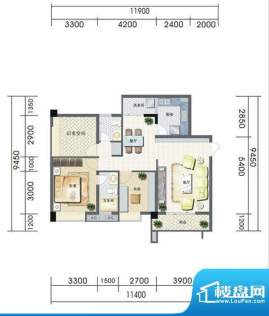 聚鑫公寓D 3室2厅2卫面积:98.00平米