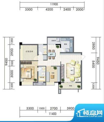 聚鑫公寓D 3室2厅2卫面积:98.00平米