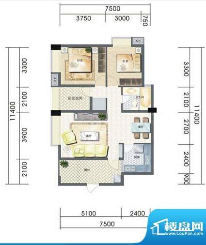 聚鑫公寓C 2室2厅1卫面积:86.00平米