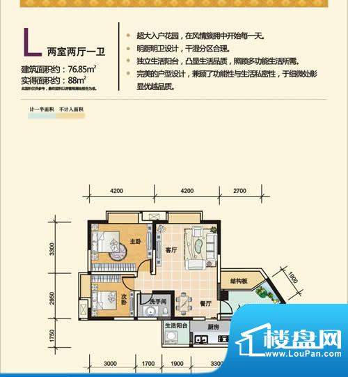 瑞麟国际新城户型L 面积:76.85平米