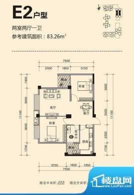 未来城E2 2室2厅1卫面积:83.26平米
