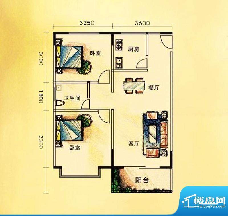 龙逸河畔标准户型一面积:76.00平米