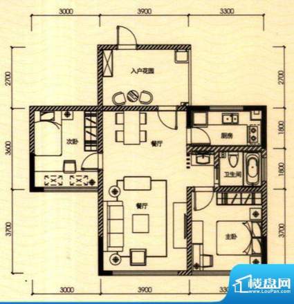 富临桃花岛一期F户型面积:79.00平米