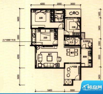 富临桃花岛一期J户型面积:122.00平米