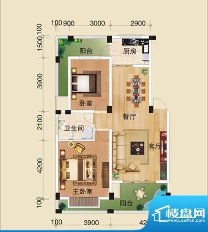 林海山庄A-3户型 2室面积:88.16平米