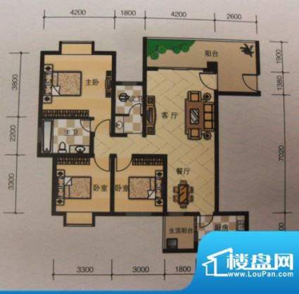 嘉来涪滨印象D1 3室面积:123.00平米